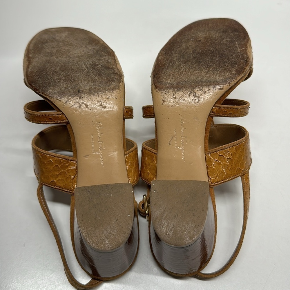 Ferragamo Sandals Shoes High Heel Open Toe Ankle Strap Cognac Brown Size 6 B - Picture 11 of 13